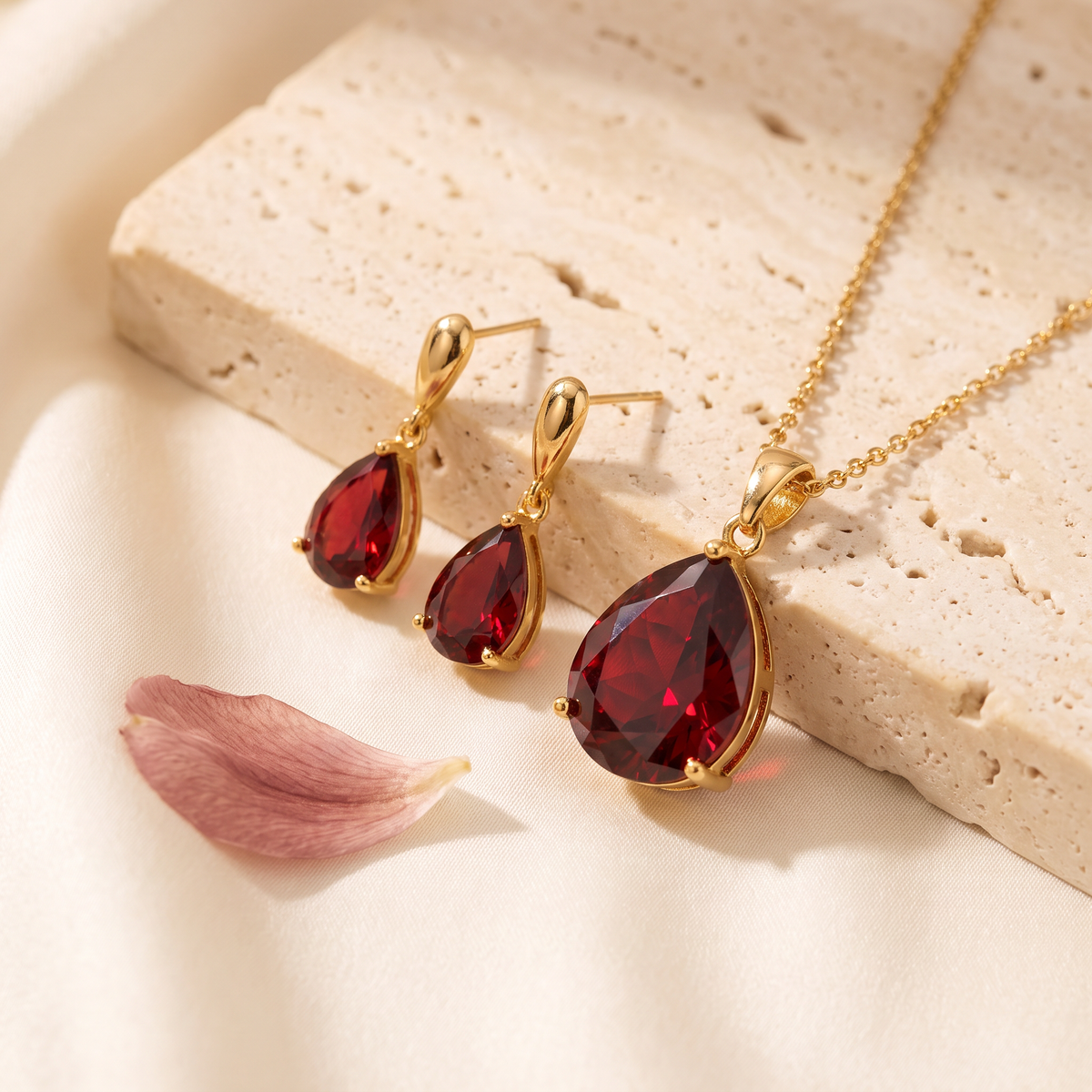 Rubina Red Stone Jewellery Set - Rose & Giovanni