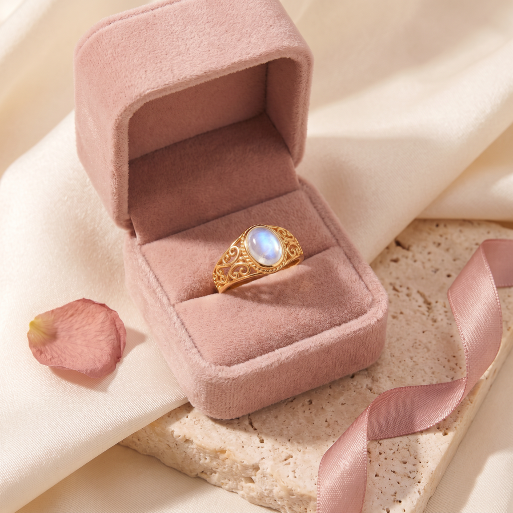 Selene Moonstone Ring - gift box - Rose & Giovanni