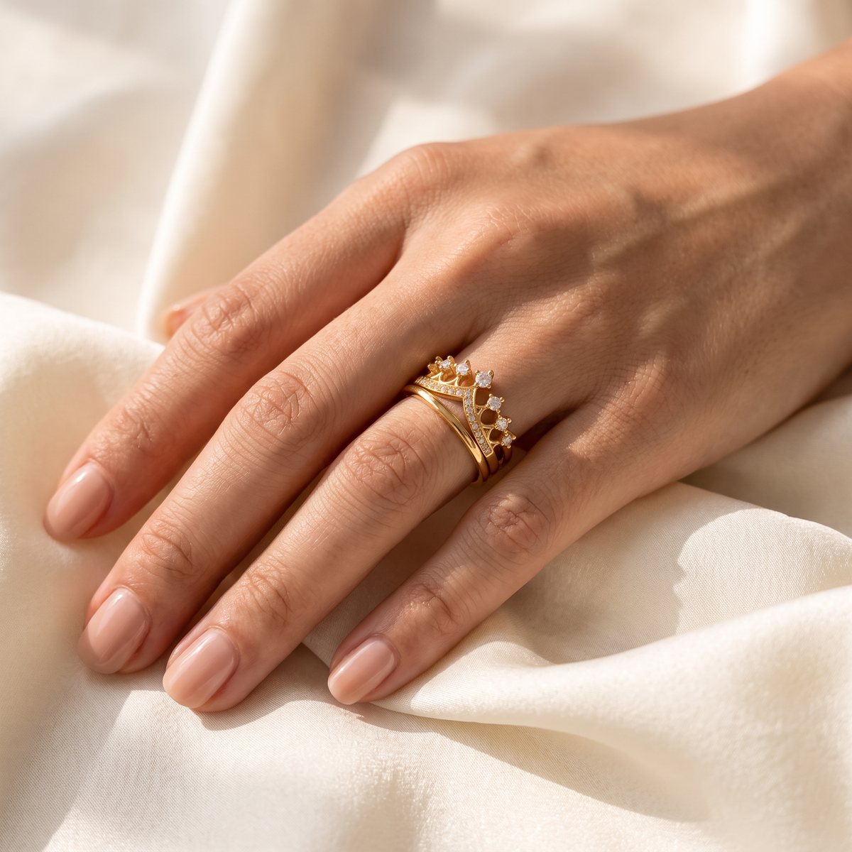 Corona Crown Ring - worn - Rose & Giovanni