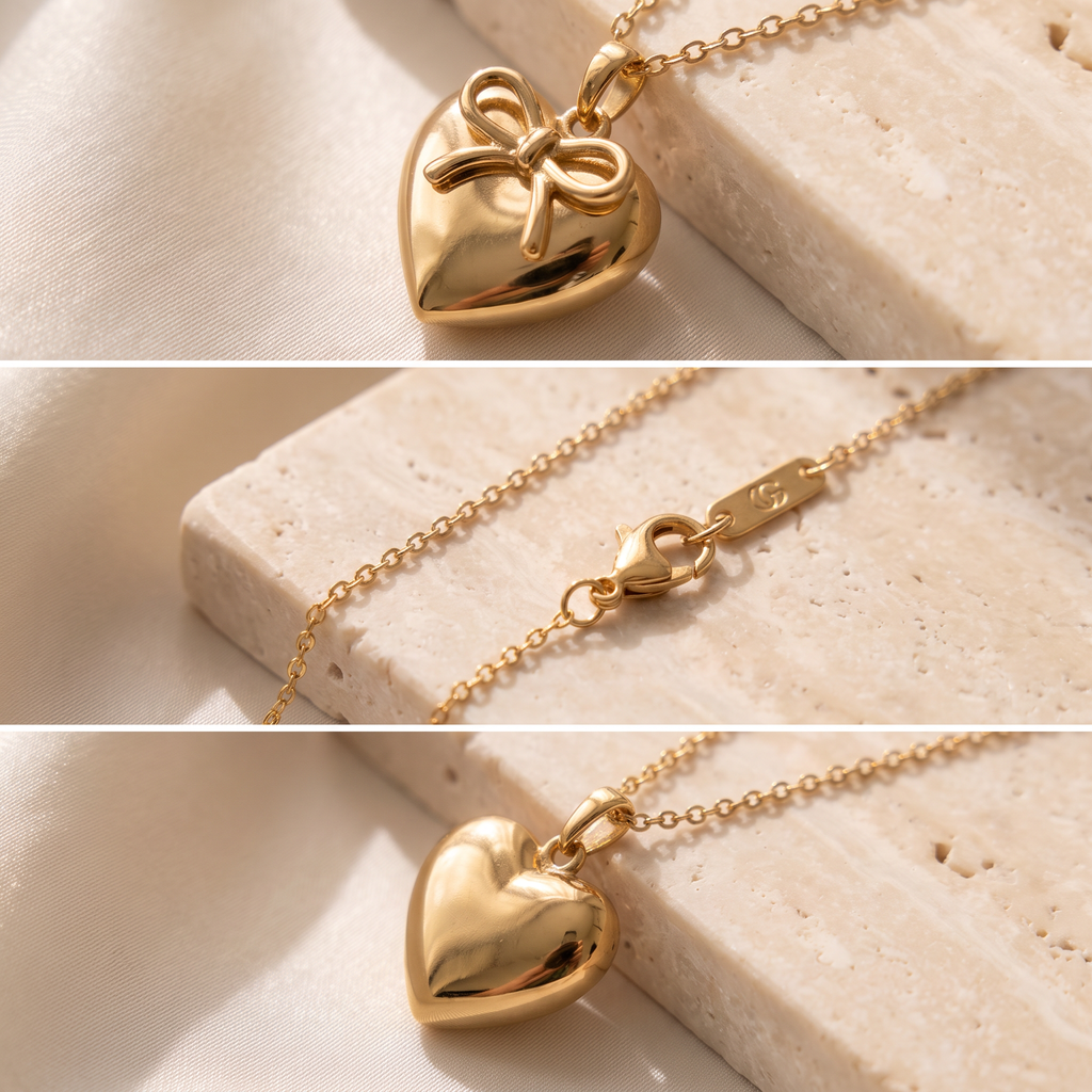 Nastro Bow Heart Necklace - detail - Rose & Giovanni