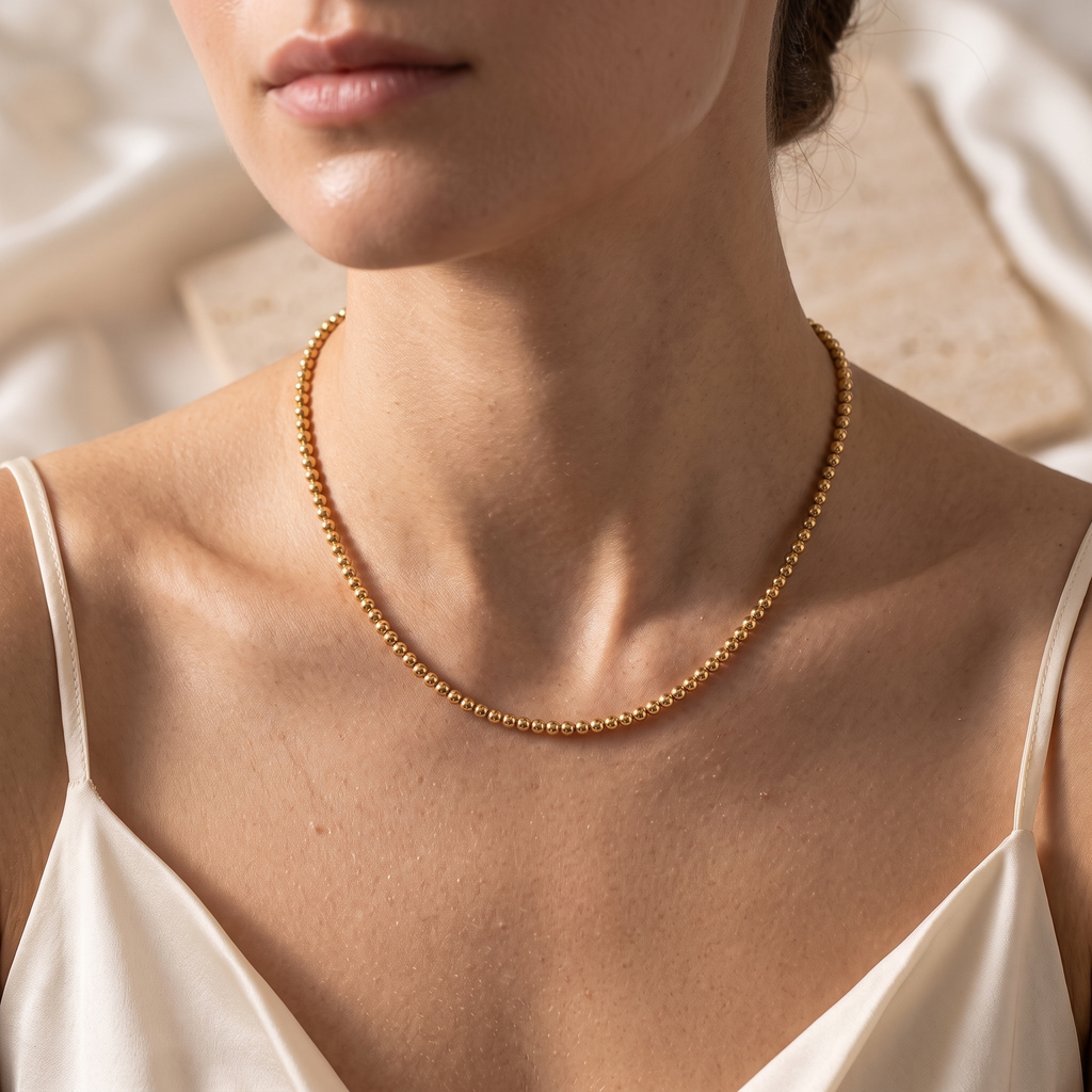 Perline Beaded Ball Necklace - worn - Rose & Giovanni