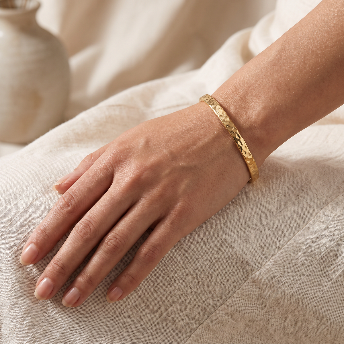 Martellato Hammered Bangle - worn - Rose & Giovanni