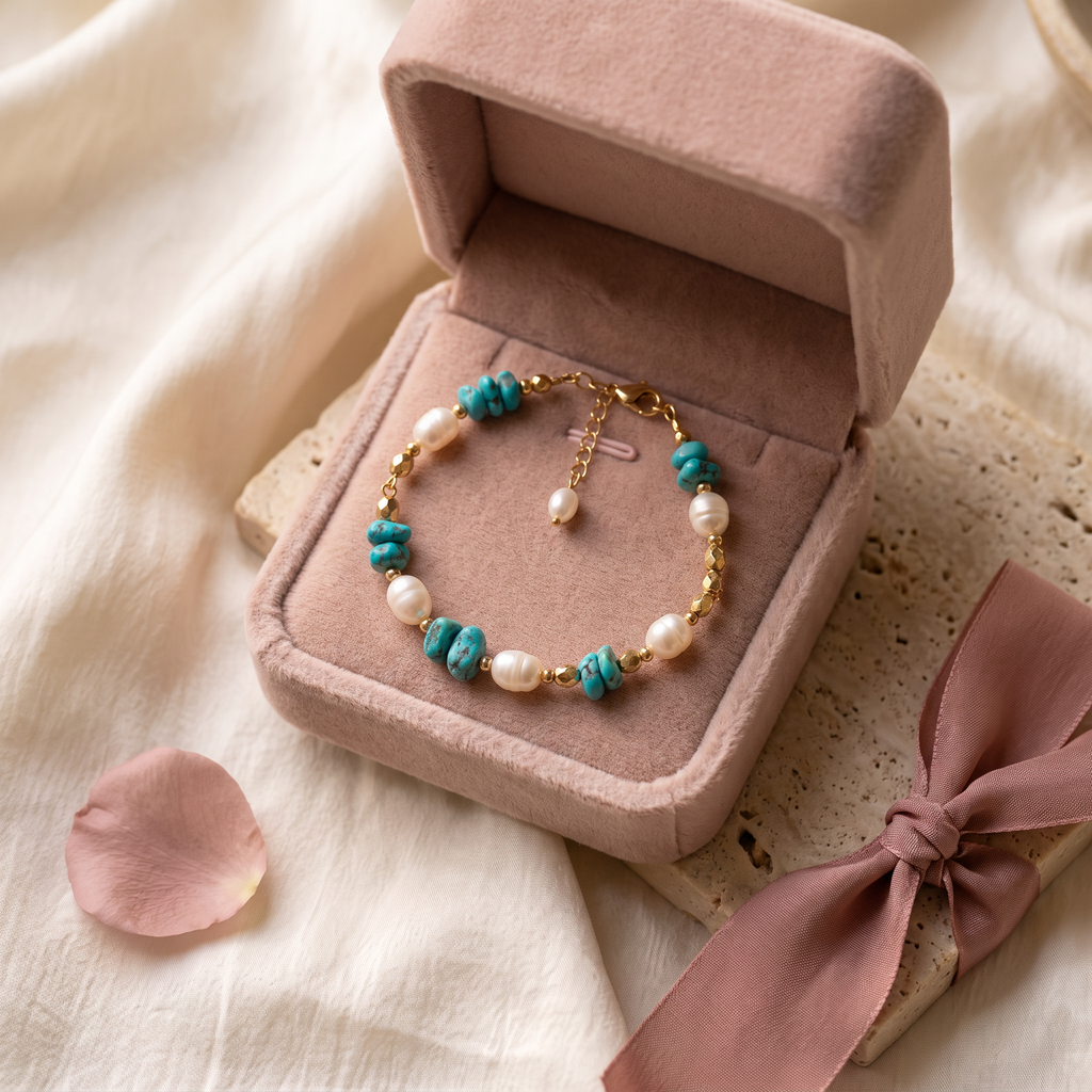 Laguna Turquoise & Pearl Bracelet - gift box - Rose & Giovanni