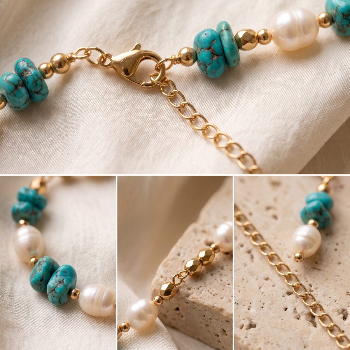 Laguna Turquoise & Pearl Bracelet - detail - Rose & Giovanni