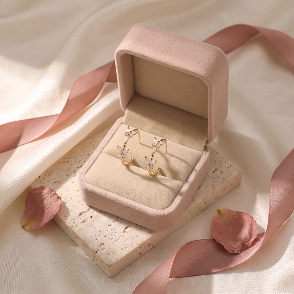 Farfalla Crystal Butterfly Hoops - gift box - Rose & Giovanni