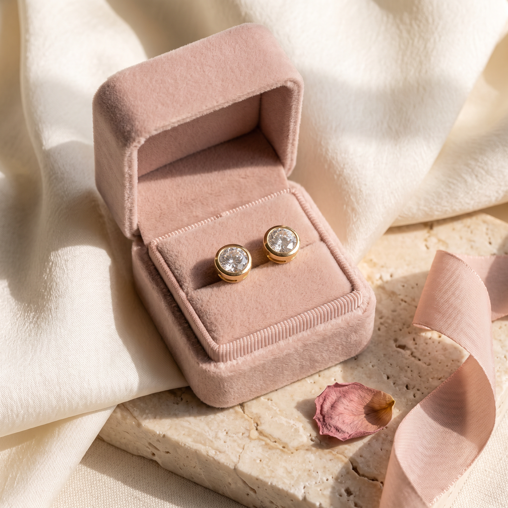 Punto Solitaire Studs - gift box - Rose & Giovanni