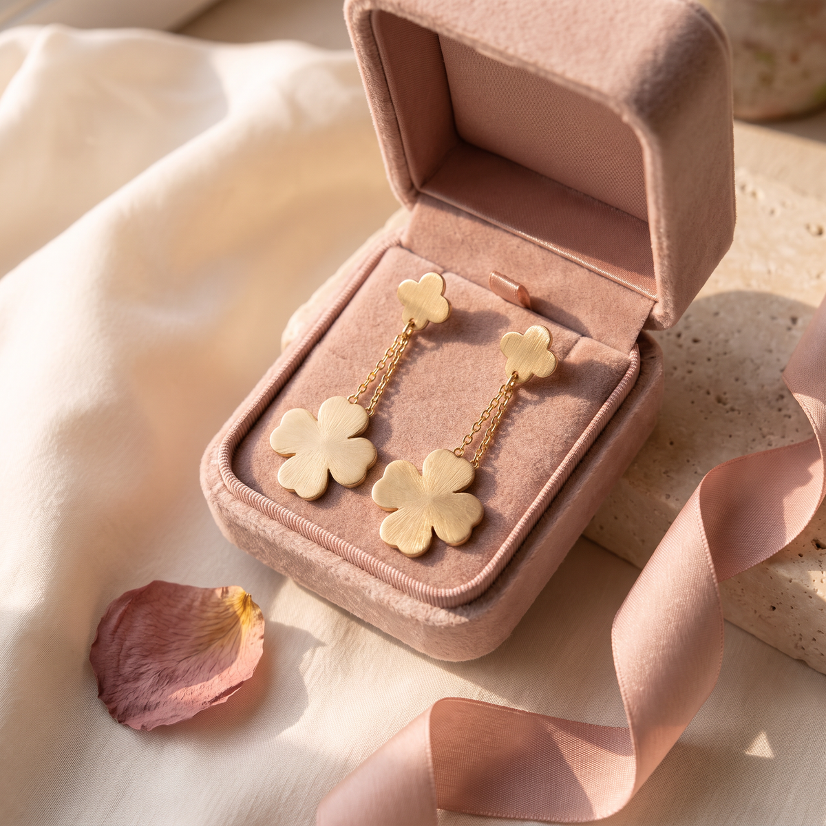 Fortuna Clover Drop Earrings - gift box - Rose & Giovanni