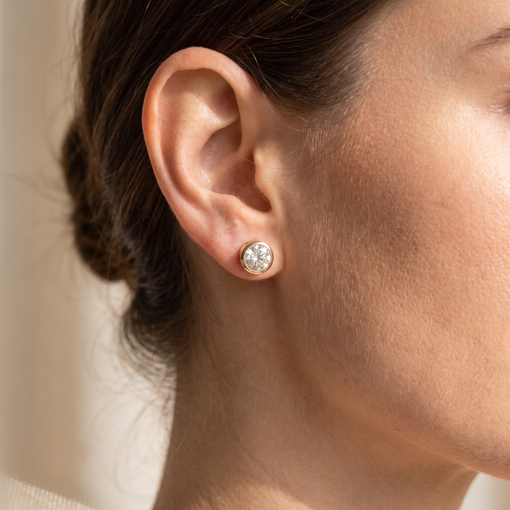 Punto Solitaire Studs - worn - Rose & Giovanni