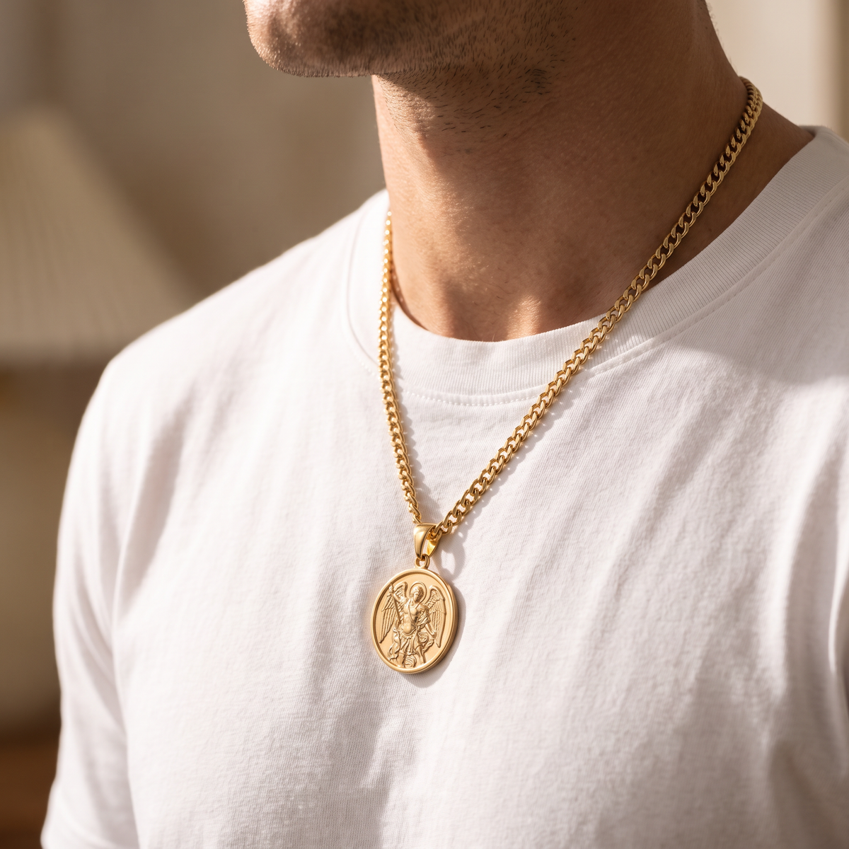 Giovanni St. Michael Pendant - worn - Rose & Giovanni