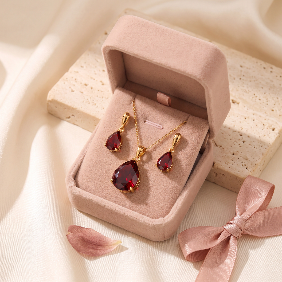Rubina Red Stone Jewellery Set - gift box - Rose & Giovanni