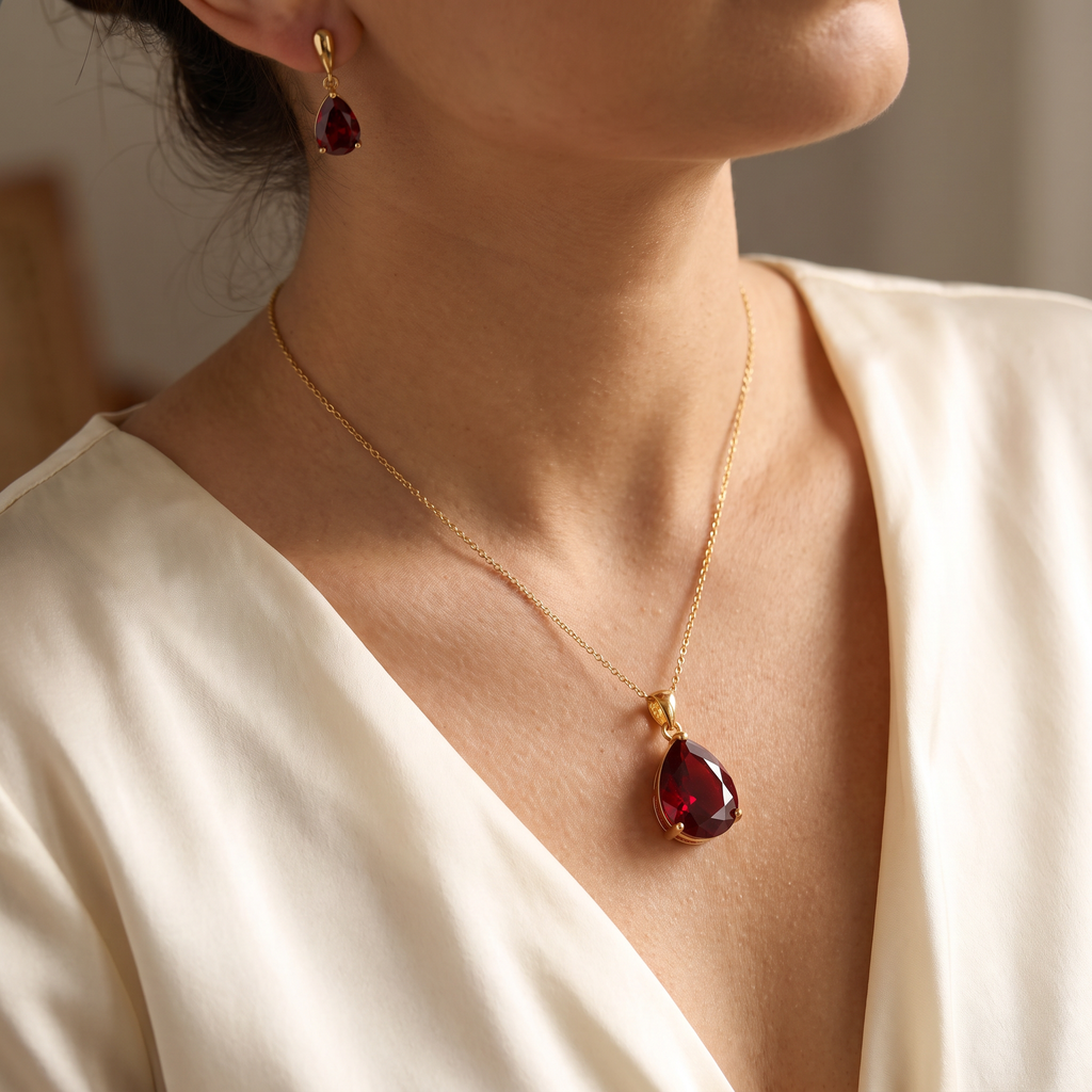 Rubina Red Stone Jewellery Set - worn - Rose & Giovanni