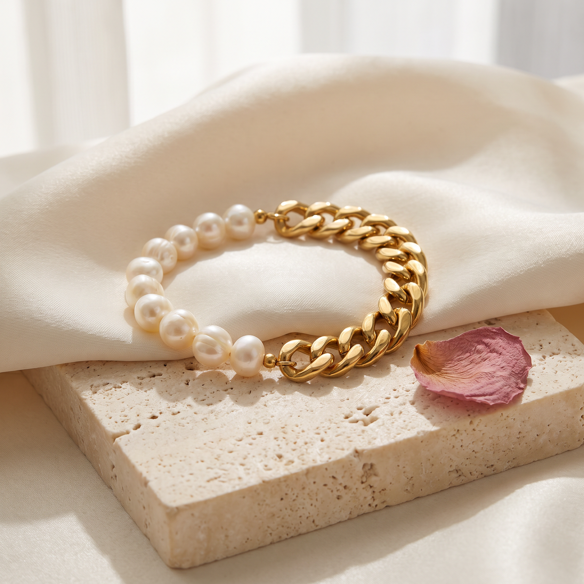 Giovanni Pearl & Cuban Bracelet - Rose & Giovanni