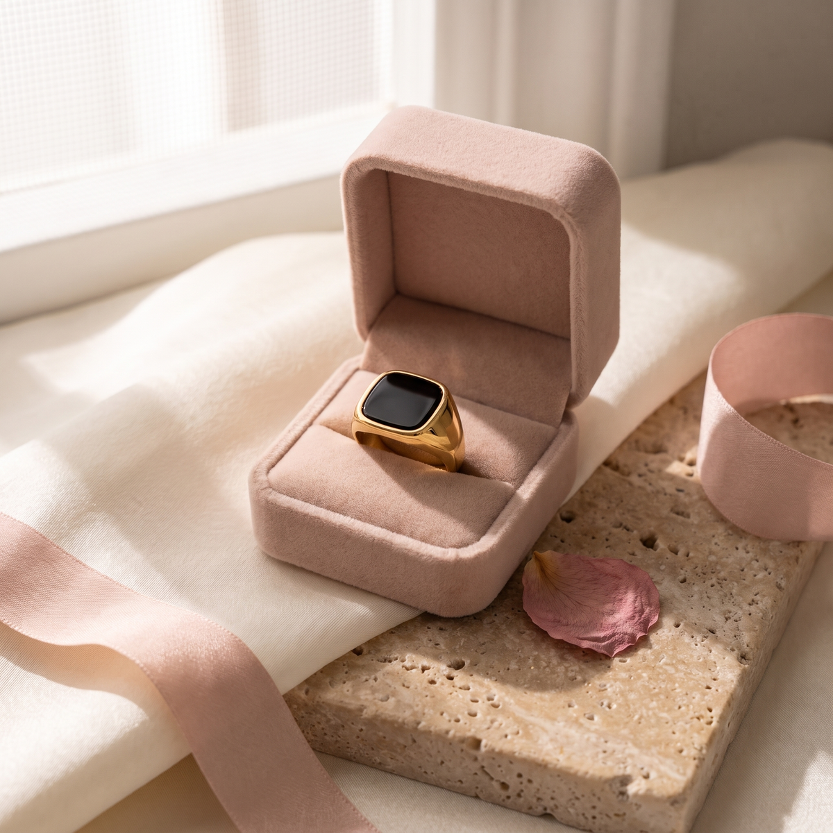 Giovanni Onyx Signet Ring - gift box - Rose & Giovanni