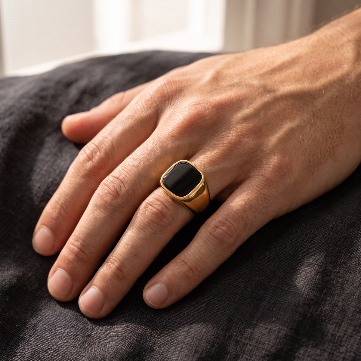 Giovanni Onyx Signet Ring - worn - Rose & Giovanni