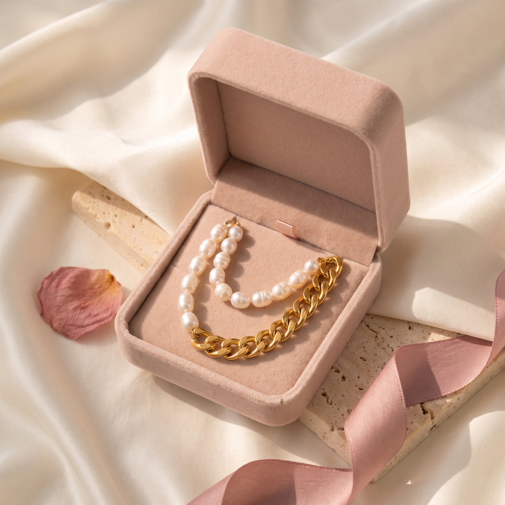 Giovanni Pearl & Cuban Chain - gift box - Rose & Giovanni