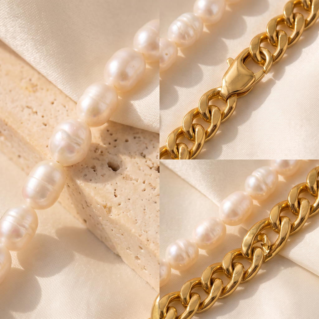 Giovanni Pearl & Cuban Chain - detail - Rose & Giovanni