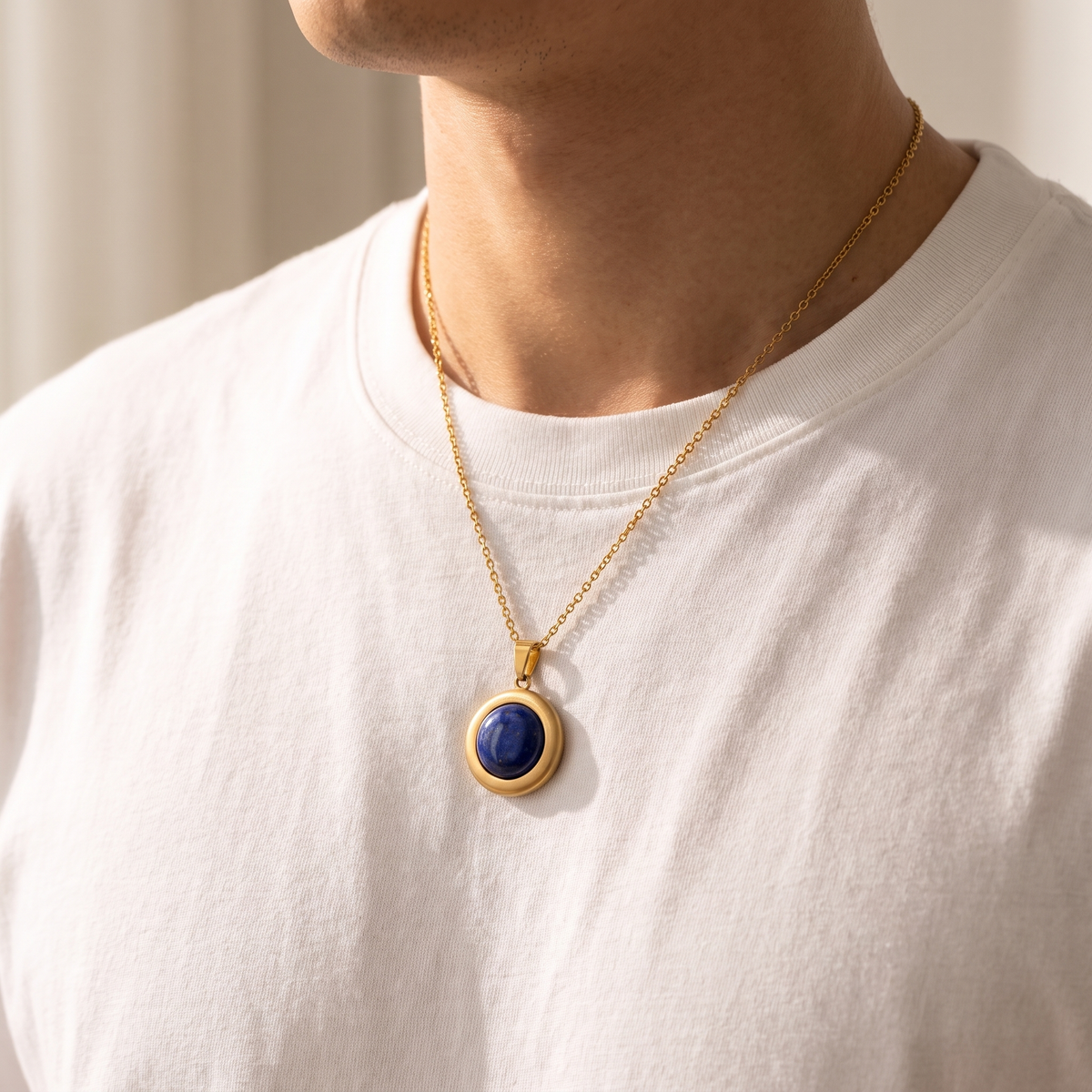 Giovanni Lapis Pendant - worn - Rose & Giovanni
