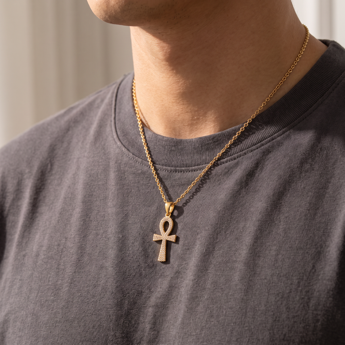 Giovanni Iced Ankh Pendant - worn - Rose & Giovanni