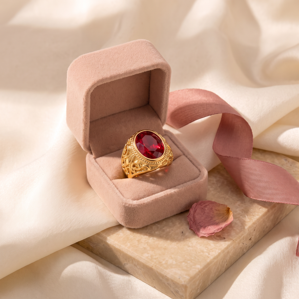 Giovanni Ruby Statement Ring - gift box - Rose & Giovanni