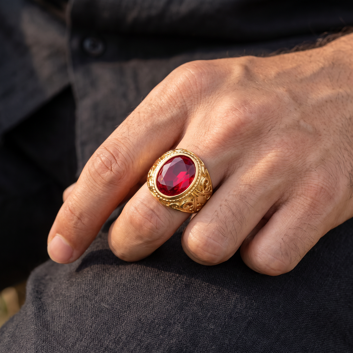 Giovanni Ruby Statement Ring - worn - Rose & Giovanni